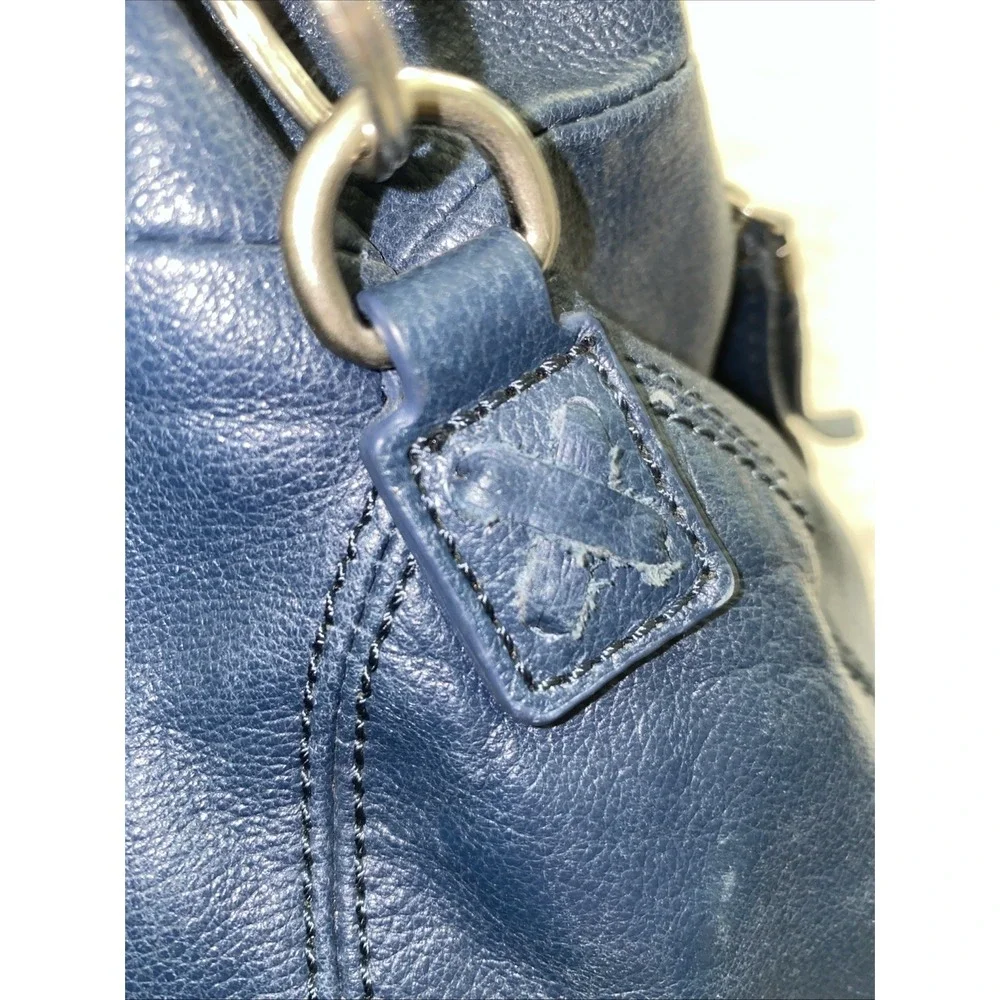The Sak Blue Genuine Leather Multi Pocket Shoulder Foldover Bag Purse